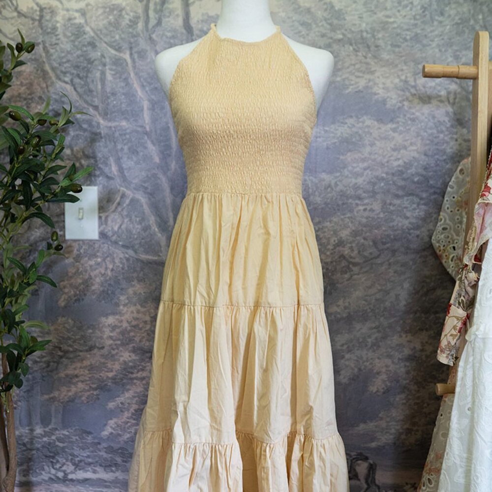 Lusana Maxi Dress S Small Clay Cotton Poplin Minimalist Coastal Chic NWT $229